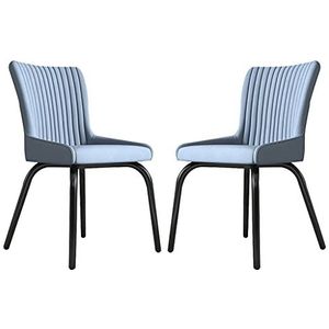 Eetkamerstoelen, keukeneetkamerstoelen set van 2, metalen poten thuis keukentafel bijzetstoel modern en eenvoudig hotel mahjong technologie stoffen stoel make-up kruk(Blue)