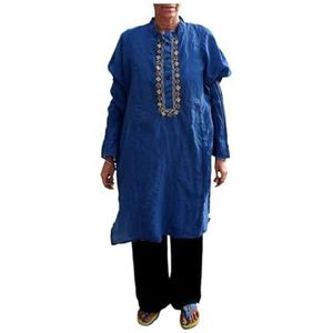 Lakkar Haveli Dames Indiase bloemen geborduurde blauwe top tuniek Kurti shirt Kurta bruiloft partij kleding katoen (X-Large), Blauw, XL