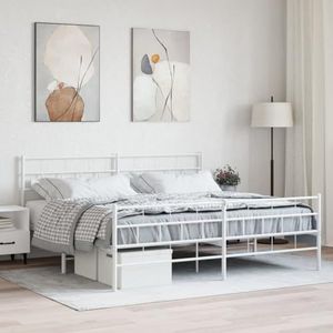 DIGBYS Meubelsets-metalen bedframe met hoofdeinde en voetenplank, wit, 200x200 cm