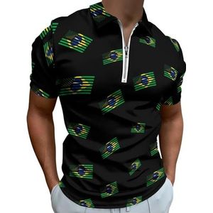 Brazilië VS Vlag Half Zip-up Polo Shirts Voor Mannen Slim Fit Korte Mouw T-shirt Sneldrogende Golf Tops Tees M
