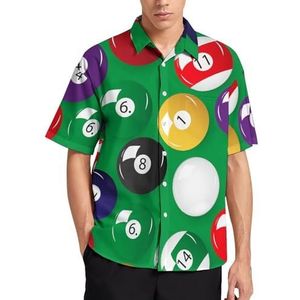 Biljarttafel Ballen Zomer Heren Shirts Casual Korte Mouw Button Down Blouse Strand Top met Pocket 3XL