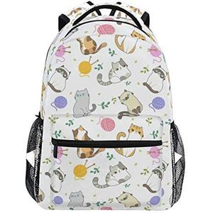 Jeansame Rugzak Schooltas Laptop Reistassen voor Kinderen Jongens Meisjes Vrouwen Mannen Katten Wit Bloemen Bloemen Zomer Dier, Yan-461, Large Capacity Backpack