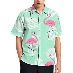 Kleurrijke Roze Flamingo Hawaiiaanse Shirt Voor Mannen Zomer Strand Casual Korte Mouw Button Down Shirts met Zak