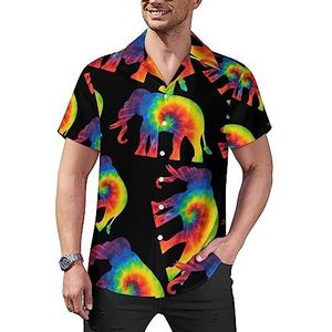 Tie Dye Olifant casual overhemden met knopen voor heren, korte mouwen, Cubaanse kraag, T-shirts, tops, Hawaiiaans T-shirt, 2XL