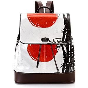 Gepersonaliseerde casual dagrugzak tas voor tiener bamboe silhouet met rode zon schooltassen boekentassen, Meerkleurig, 27x12.3x32cm, Rugzak Rugzakken