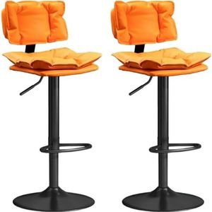 Barkrukken Keukenkrukken Set Van 2 Barkrukken PU-leer Ontbijttafelstoelen Met Rugleuning, Verstelbare Draaibare Barstoelen Hoge Krukken Barstoelen Hoge Krukken(Orange)