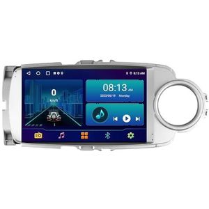 Dubbele DIN Android 14 autoradio voor Toyota Yaris 2012-2017 9 Duim QLED Touch screen-met Draadloze Carplay Android Auto GPS navigatie 4G WiFi Stuurwielbediening achteruitrijcamera(RHD,P4 4G+WIFI 8Cor