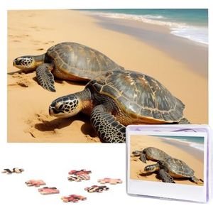 Turtles on The Beach Puzzels 1000 stukjes gepersonaliseerde puzzel voor volwassenen gepersonaliseerde foto met opbergtas puzzel houten foto puzzel voor familie woondecoratie (74,9 cm x 50 cm)