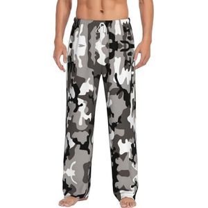 OKFSTY Ack Grijs Wit Camo Heren Pyjama Bottoms,Pyjama Polyester Broek Voor Mannen Zachte Lange Lounge Pj Slaap Broek Met Zakken, Wit, S