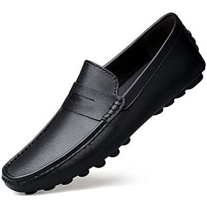 Heren Loafers Penny Driving Loafers Driving Simple Leer Antislip Lichtgewicht Comfortabel Mode Bruiloft Slip On(Black,41 EU)