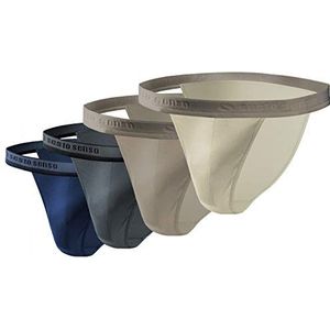 sesto senso Slip heren tanga katoen 1-2-delige set van 4 sexy onderbroeken basic ondergoed voor mannen, Set van 4 - licht beige, donkerbeige, grafiet, donkerblauw, M