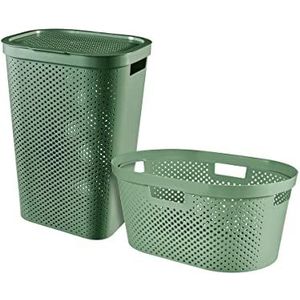 Curver Infinity Recycled Wasmand met deksel 60L + Wasmand 40L - Groen