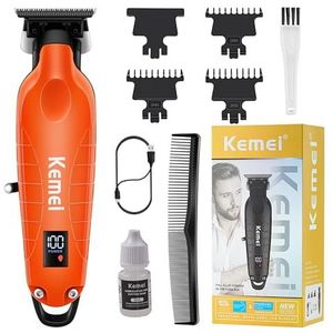 KEMEI 2293 Professionele Haar/Baard Trimmer Voor Mannen Zero Gapped Tondeuse voor Kapper met T Blade, Draadloze Oplaadbare, Oranje
