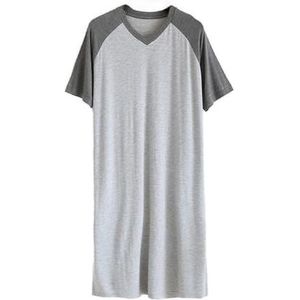 Modale nachtkleding for heren Lange nachthemden Korte mouw V-hals Casual nachtjapon met kleurblokken Big & Tall Zachte nachtkleding(Color:Dark gray light gray,32-33, 3435, 36-37, 38-39, 40-41, 42