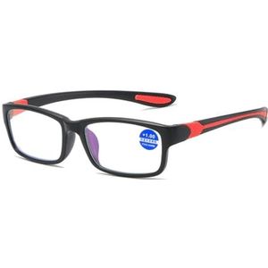 SHXSYN Leesbril kleur tweekleurig montuur sport anti-blauw licht leesbril zwart en rood frame leesbril lichte bril voor mannen en vrouwen, Black Framed Red Legs, 1.00