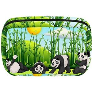 Cosmetische tassen voor vrouwen kleine make-up tas reizen toilettas etui organizer rits vier panda's in het groene bamboe veld, Meerkleurig, 17.5x7x10.5cm/6.9x4.1x2.8in
