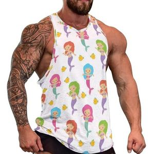 Fairytale schattige zeemeerminnen zee onderwater meisjes heren tanktop grafische mouwloze bodybuilding T-shirts casual strand T-shirt grappig gym spier