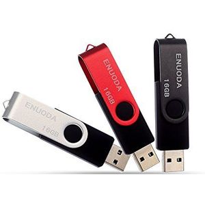 ENUODA USB Stick 16GB 3 Stuks USB 2.0 Memory Stick Hoge snelheid Thumb Drives (3 Gemengde Kleuren: Zilver Rood Zwart)