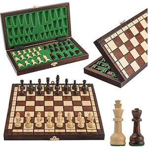 Master of Chess Houten Schaakbord 30 cm - Handgemaakt Klein Draagbaar Schaakbord - Opvouwbare Schaakset voor Kinderen en Volwassenen - Handmatig Gepolijste Afwerking