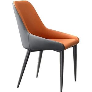 GEIRONV Moderne eetkamer keukenkamer stoelen, zacht kunstleer kussen zitting koolstofstalen poten gestoffeerde woonkamer zijstoelen Eetstoelen (Color : Orange, Size : 49x50x83cm)