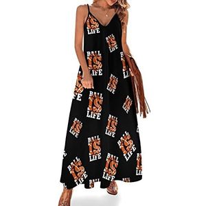Basketball Life Sling Maxi-jurken voor dames, V-hals, casual, mouwloos, verstelbare riem, sexy lange jurk