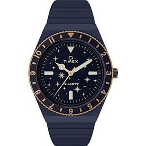 Timex Dames Womens Celestial Q 36mm horloge - goudkleurige armband blauwe wijzerplaat goudkleurige kast, Blauw/Wijzerplaat, riem