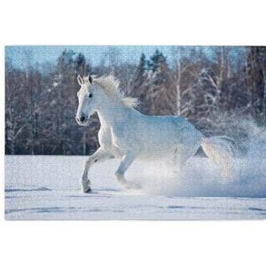 Wit Paard In De Winter, Puzzel 1000 Stukjes Houten Puzzel Familie Game Wanddecoratie
