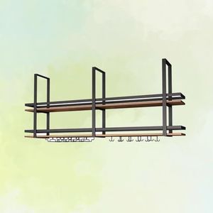 2 Tier Plafond Opknoping Wijnglashouder - Plafond Plank, Wandmontage Massief Houten Wijnglashouder met Guard Rails, Keuken Opknoping Opbergrek, Keuken/LOFT/Bar Display Stand (Maat: 160*30*80cm (