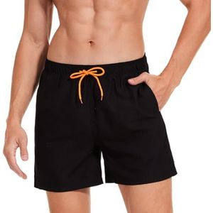 AMZSPORT Zwemshort voor heren, waterdicht, met zakken en mesh-voering, Zwart, L