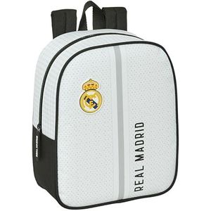 Real Madrid 1. Team 24/25 kinderrugzak, schoolrugzak, aanpasbaar aan kinderwagen, ideaal voor kleuterscholen, comfortabel en veelzijdig, kwaliteit en duurzaamheid, 22 x 10 x 27 cm, wit/grijs,