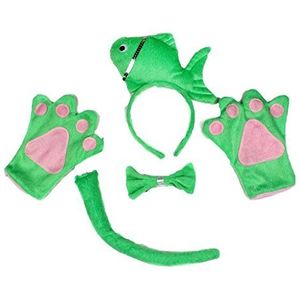 Petitebelle 3D hoofdband bowtie staart handschoenen unisex kinderen 4 st kostuum (3D groene vis)