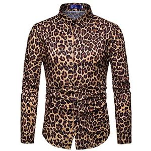 FAWHEWX - Luipaardprint Shirt - Witgeel - Lange Mouw - Casual