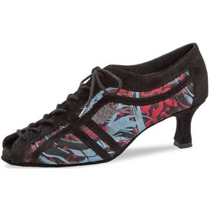 Diamant Dames Trainer dansschoenen 207-077-646 - suède/mesh zwart/meerkleurig - 3,7 cm blokhak - Made in Germany, Zwart Multicolour, 38.5 EU