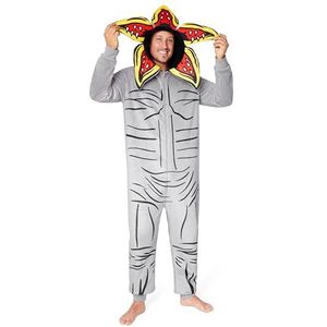 Stranger Things Heren eendelige pyjama, fleece nachtkleding met capuchon voor volwassenen, Grijs, M