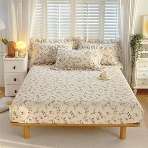 1 st 100% Katoen Hoeslaken Bloemen Bloem Gedrukt Bed Cover met Elastaic Queen/King Size Bed Hoeslaken 180 x 200 cm