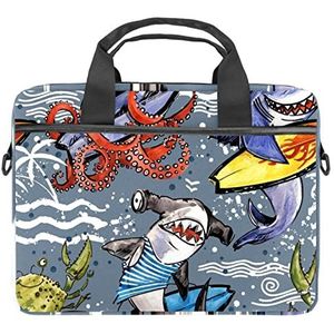 Paard Print Laptop Schouder Messenger Bag Crossbody Aktetas Messenger Sleeve voor 13 13.3 14.5 Inch Laptop Tablet Beschermen Tote Bag Case, Coole Octopus haaikrab met surfplank, 11x14.5x1.2in /28x36.8x3 cm