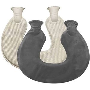DieffematicRSD Warmwaterkruik Draagbare Nek Wasbare Kristal Fluwelen Fleece Warme Beschermende Hot Water Bag Cover Hand Voeten Vormige Verwijderbare Explosieveilige (Color : Gray)