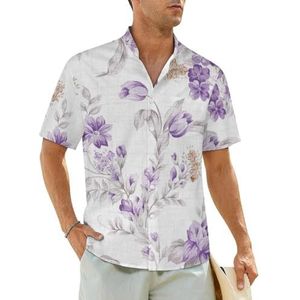 Lavendelpaars bloemenprint herenoverhemden korte mouwen strandshirt Hawaiiaans shirt casual zomer T-shirt 2XL