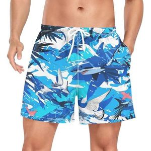 Niigeu Camouflage Blue Shark Bird Zwembroek voor heren, sneldrogend, met zakken, Leuke mode, L