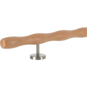 TIBU Houten beuken leuning, golfvormig, Ø 42 mm, recht roestvrij staal, leuninghouder, gynastische staaf, ergo-staaf & vingertrainer, lengte 150 cm en houder model P