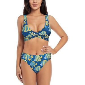 Zelinge Dames bikinisets sportief 2-delig badpak hoog getailleerd badpak S-XXL, Vis Schattig Blauw, S