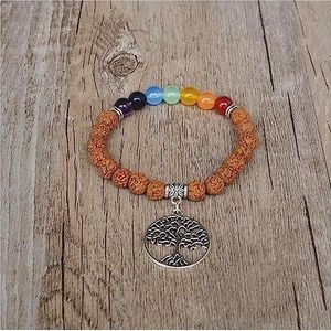 Armbanden Rudraksha Bodhi Houten Kralen Boeddhistische Zeven Chakra Armband Levensboom Yoga Healing Reiki Pray Mala Armband (Color : Life Tree)