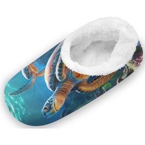 KAAVIYO Zeeschildpadden Kleurrijke blauwe vis pantoffels outdoor katoen pluche heren winter warme pantoffels antislip slippers slippers voor jongens vrouwen, Patroon., Large