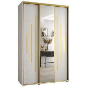 MEBLE KRYSPOL Davos 13 160 Kledingkast met drie schuifdeuren voor slaapkamer - Moderne Kledingkast met spiegel, kledingroede en planken - 235,2x160x60 cm - Wit Wit Goud