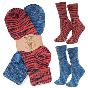 MOUNTREX® Alpaca-sokken, wollen sokken voor dames en heren, wintersokken, warme huissokken, thermosokken, dun, knusse sokken, 2 paar, oranje/blauw., 43/46 EU