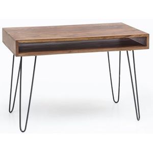 WOHNLING bureau Bagli bruin 110 x 60 x 76 cm massief houten laptop tafel Sheesham Nature | Landelijke stijl bureau met 1 berging keer | Kantoor tafel Pc-tafel