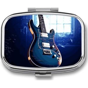 Blauwe Gitaar Pil Doos Pil Case Leuke Pil Organizer Pil Houder Geneeskunde Pil Organizer Pil Container Dagelijkse Pil Organizer Kleine Pillendoos Pil Case voor Portemonnee Pocket
