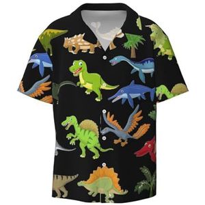 YQxwJL Koude Boom Camouflage Print Mens Casual Button Down Shirts Korte Mouw Rimpel Gratis Zomer Jurk Shirt met Zak, Cartoon Dinosaurus Afbeeldingen, M