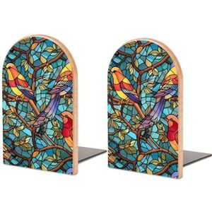 Glazen Vogels Houten Boekensteunen Antislip Boekenstandaards Decoratieve Boekenhouders voor Plank/Boeken/Films/CD 1 Paar