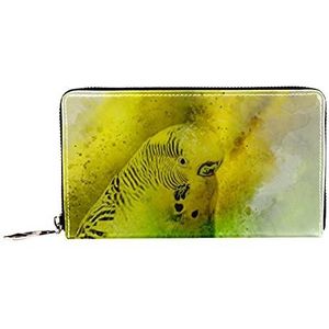 Vrouwen Zip Rond Portemonnee en Telefoon Clutch, Geel Budgie Papegaai, Reistas Lederen Clutch Bag Kaarthouder Organizer Polsbandjes Portefeuilles, Meerkleurig, 8.07x1x4.53 in